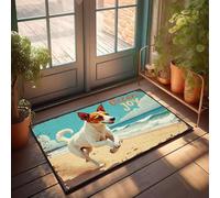XYBH Home Sweet Apartment Felpudo Ocean Joy: perro corriendo en la playa, felpudo genial para niños, alfombras para cocina (50 x 80 cm)