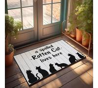 XYBH Juego de alfombras de cocina con texto en inglés "A Spoiled Rotten Cat Lives Here". Felpudo de bienvenida para el aula (40 x 60 cm)