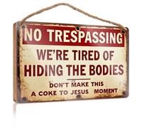 XYBH Letrero de madera colgante con texto en inglés "No Trespassing We're Tired Of Hiding The Bodies Don't Make This A Coke To Jesus Moment", decoración para puerta delantera (23 x 35 cm)