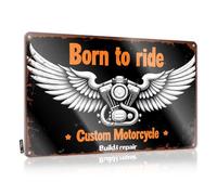 XYBH Letreros de cueva de hombre y decoración personalizada, diseño de motocicleta: Born To Ride, Build & Repair - Cartel divertido para oficina (20 x 30 cm)
