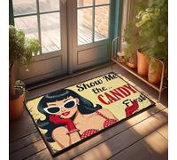 XYBH Vintage Decor Show Me The Candy First Felpudo para decoración al aire libre para patio y baño (65 x 90 cm)