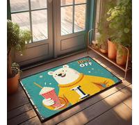 XYBH Welcome-Ish - Felpudo con diseño de oso polar que sostiene un batido escrito en él. Felpudo genial para tu habitación, decoración de habitación independiente (40 x 60 cm)