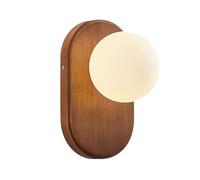 XYBZJP Aplique de pared moderno de estilo industrial en madera y cristal, lámpara de pared creativa de un solo cabezal, pantalla redonda con rosca G9, lámpara de pared decorativa para mesilla de noch