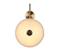 XYBZJP Lámpara de pared redonda creativa, aplique de pared moderno y minimalista de una sola cabeza, luz LED cálida de mármol y cobre, accesorios de iluminación decorativos para porche, sala de estar