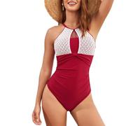 XYFfybhsd Costume Intero Donna Contenitivo da Bagno Push Up Imbottito Reggiseno Controllo Della Pancia Vita Alta Costumi Mare Swimsuit(Size:L,Color:Rojo)