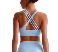 XYFfybhsd Mujeres Acolchado Cruzado Volver Strappy Sin Aros Push Up Top Deportivo Yoga Fitness(Blue,S)
