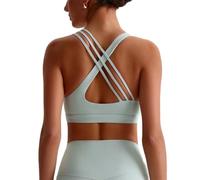 XYFfybhsd Mujeres Acolchado Cruzado Volver Strappy Sin Aros Push Up Top Deportivo Yoga Fitness(Mint green,S)