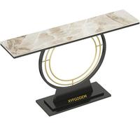 XYFGODEM Mesa Consola de Entrada con Tablero Roca Texturizado y Marco Metal Reforzado, Estilo Retro 2 Niveles para Pasillo, Sala Estar Vestíbulo, Organizador Decorativo para Hogar