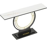 XYFGODEM Mesa Consola de Entrada con Tablero Roca Texturizado y Marco Metal Reforzado, Estilo Retro 2 Niveles para Pasillo, Sala Estar Vestíbulo, Organizador Decorativo para Hogar