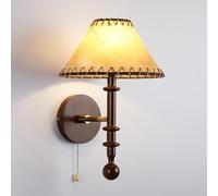 XYHAZCSM Aplique de pared vintage de granja con cadena de tracción, lámpara de pared de madera de fresno y latón con pantalla de tela, lámpara rústica retro E27 for dormitorio, pasillo