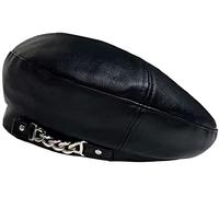 XYIYI Boina francesa de piel sintética para mujer, gorra de artista negra, gorro casual