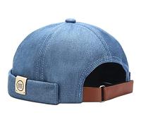 XYIYI Gorra Docker para hombre, sin ala, gorra de trabajador, gorra de marinero, con puño enrollado, estilo retro, Azul mezclilla, talla única