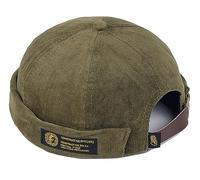 XYIYI Gorro de pana para hombre, sin brimless, gorro de calavera, gorro de marinero, puño enrollado, gorro retro, A-Army verde., Talla única