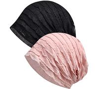 XYIYI Gorros de quimioterapia para Mujer, de algodón, 2 persianas Negras y Rosas, Talla única