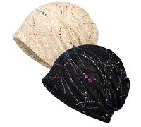 XYIYI Gorros de quimioterapia para Mujer, de algodón, 2 Piezas de Encaje Negro Beige-t, Talla única