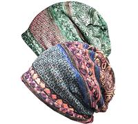 XYIYI Gorros de quimioterapia para Mujer, de algodón, 2 Unidades, Verde étnico, Azul-v, Talla única
