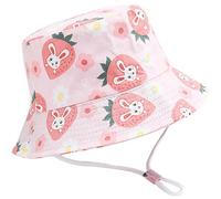 XYIYI - Sombrero de sol para niños, diseño de cubo de algodón, gorro de playa de verano con correa ajustable, Conejo de fresa, 12-24 meses