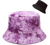 XYIYI Tie Dye Morado Sombrero de Pescador Reversible Sombrero de Sol Gorro de Playa para Mujeres Chicas