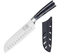 XYJ 7 Inch Japanese Santoku Knife,Stainlss Steel,Ultra Sharp,Professional Kitcen Knife With Sheath,Wood Handle,Meat Cleaver for Meat Cuting,Vegetable Slicing Cooking Knife
