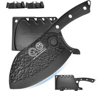 XYJ 7 Inch Serbian Chef Knife Meat Cleaver High Carbon Steel Hammer Pattern Ultra Sharp Blade Vegetable Meat Cutting Kitchen Knife With Sheath, Full Tang Wood Handle Butcher Knife