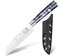 XYJ Authentic Since 1986,5 Inch Santoku Knife, Stainless Steel Japanese Chefs Knife, Meat Cleaver for Meat Cutting,Resin Handle,Plastic Sleeve,Kitchen Cutlery