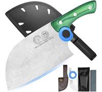 XYJ Authentic Since 1986, Heavy Duty Large Meat Cleaver, cuchillo de carnicero de chef serbio con estuche, cuchillo de cocina vegetariano de Chefs, Full Tang for Outdoor Camping, Wood Handle with