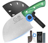 XYJ Authentic Since 1986,Heavy Duty Large Meat Cleaver,Serbian Chef Butcher Knife with Case,Chefs Vegetable Kitchen Knife,Full Tang for Outdoor Camping,Wood Handle with Sheath