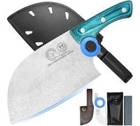 XYJ Authentic Since 1986,Heavy Duty Large Meat Cleaver,Serbian Chef Butcher Knife with Case,Chefs Vegetable Kitchen Knife,Full Tang for Outdoor Camping,Wood Handle with Sheath