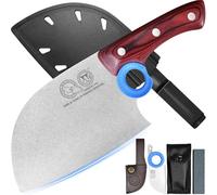XYJ Authentic Since 1986,Heavy Duty Large Meat Cleaver,Serbian Chef Butcher Knife with Case,Chefs Vegetable Kitchen Knife,Full Tang for Outdoor Camping,Wood Handle with Sheath