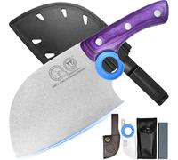 XYJ Authentic Since 1986,Heavy Duty Large Meat Cleaver,Serbian Chef Butcher Knife with Case,Chefs Vegetable Kitchen Knife,Full Tang for Outdoor Camping,Wood Handle with Sheath