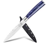 XYJ Authentic Since 1986,Japanese Utility Knife,5 Inch,Stainless Steel,Laser Damascus Pattern Sharp Blade,Kitchen Cutlery,Knife With Cover for Kitchen Outdoor Camping