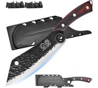 XYJ Chef Knife,8 Inch Japanese Slicer Black Kitchen Knife,High Carbon Steel,Finger Hole Design,Forged Handmade Cleaver Meat Cutting Vegetable Slicing Cooking Knife,Full Tang,Ergonomic Handle