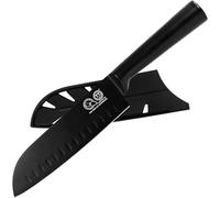 XYJ Kitchen Knife, 7 Inch Full Black Japanese Santoku Knife, Meat Cleaver for Meat Cutting, Vegetable Slicer Cutting Chef Knife With Sheath, Edge Guard Protector for Women Men