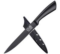 XYJ Kitchen Knife,8 Inch Black Stainless Steel Brisket Knife,Professional Chef Knife,Carving Boning Meat Cleaver BBQ Knife with Ergonomic Handle,Plastic Sheath