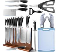 XYJ Knives,Professional knife sets for master chefs,13-piece chef knife set with magnetic knife block,meat cleaver and butcher for camping