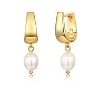 XYJZXY Pendientes de perlas cultivadas en agua dulce para mujer, oro de 18 quilates, aretes colgantes pequeños de aro para dama de honor, joyería de boda, Oro, perla, Sin piedra preciosa