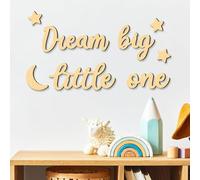 Xylolfsty Dream Big Little One - Decoración de pared con estrellas y lunas, decoración de pared bohemia, 8 piezas, decoración de madera para dormitorios de niños y niñas, arte de pared para