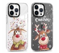 Xylota 2 Piezas Navidad Funda para iPhone 14 Pro 6,1", Transparente Navideño Carcasa Lindo Dibujos Ciervo Mujer Niñas Diseño Christmas Case, Suave Silicona Ultrafina TPU Antichoque Cover, Reno 04