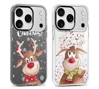 Xylota 2 Piezas Navidad Funda para iPhone 17 Pro MAX 6,9", Transparente Navideño Carcasa Lindo Dibujos Ciervo Mujer Niñas Diseño Christmas Case, Suave Silicona Ultrafina TPU Antichoque Cover, Reno 04