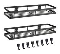 Xylota Estante para especias sin taladrar 2 niveles - Estantería de cocina de metal con 10 ganchos extraíbles, 35 x 12 x 5,7 cm, color negro, estante de ducha multifuncional para baño y balcón