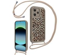 Xylota Funda con Cuerda para Xiaomi Redmi Note 14 4G Global, Silicona TPU Cordon Leopardo Carcasa, Ajustable Colgar Collar Correa de Cuello Cadena Case para Redmi Note 14 4G 6,67'' - Leopardo/Caqui 01
