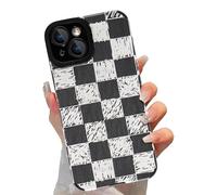 Xylota Funda para iPhone 14, Carcasa con Wave Lindo Diseño de Enrejado Patrón de Moda, Antigolpes Suave TPU Silicona Bumper Lente Cámara Protector Case para iPhone 14 6,1'',Cuadrícula Negra