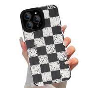 Xylota Funda para iPhone 14 Pro MAX, Carcasa con Wave Lindo Diseño de Enrejado Patrón de Moda, Antigolpes TPU Silicona Bumper Lente Cámara Protector Case para iPhone 14 Pro MAX 6,7'',Cuadrícula Negra