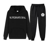 XYMCX Chándal con capucha para hombre de Supernatural, conjunto deportivo informal de 2 piezas para correr y jogging, trajes cálidos de otoño e invierno, camisetas y pantalones sudadera.,Black-xx_l