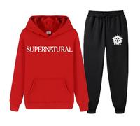 XYMCX Chándal con capucha para hombre de Supernatural, conjunto deportivo informal de 2 piezas para correr y jogging, trajes cálidos de otoño e invierno, camisetas y pantalones sudadera.,Red-s
