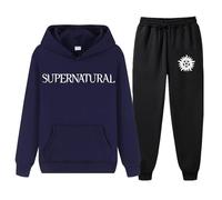 XYMCX Chándal con capucha para hombre de Supernatural, conjunto deportivo informal de 2 piezas para correr y jogging, trajes cálidos de otoño e invierno, camisetas y pantalones sudadera.,Navy Blue-l