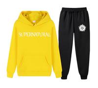 XYMCX Chándal con capucha para hombre de Supernatural, conjunto deportivo informal de 2 piezas para correr y jogging, trajes cálidos de otoño e invierno, camisetas y pantalones sudadera.,Yellow-l