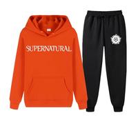 XYMCX Chándal con capucha para hombre de Supernatural, conjunto deportivo informal de 2 piezas para correr y jogging, trajes cálidos de otoño e invierno, camisetas y pantalones sudadera.,Orange-x_l
