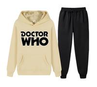 XYMCX Chándal de Doctor Who para hombre, conjunto deportivo cálido de 2 piezas para entrenamiento, sudadera con capucha informal para correr, sudadera de manga larga con estampado letras,Khaki-x_l