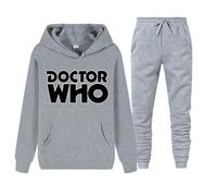 XYMCX Chándal de Doctor Who para hombre, conjunto deportivo cálido de 2 piezas para entrenamiento, sudadera con capucha informal para correr, sudadera de manga larga con estampado letras,Gray-m